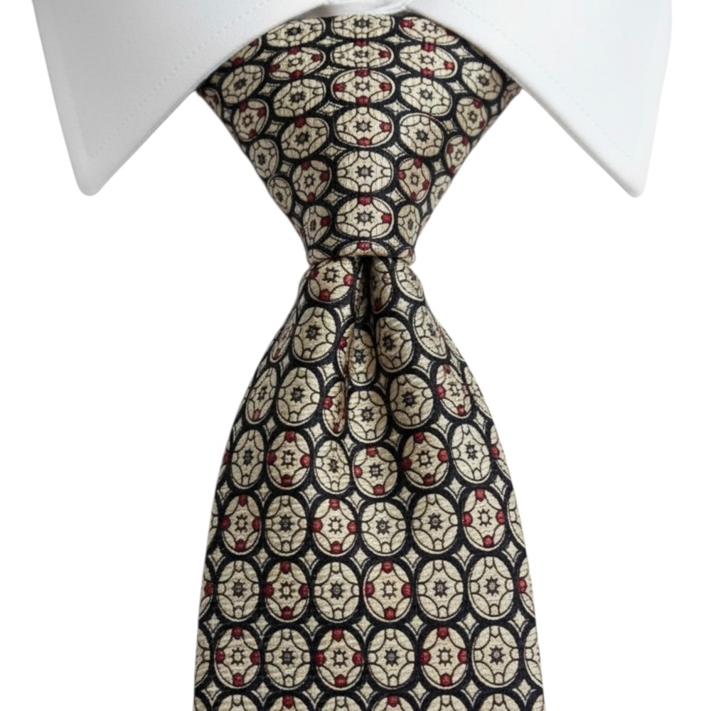Polo Ralph Lauren Silk Handmade Mens Tie Black &‎ Yellow/Gold Geometric Pattern